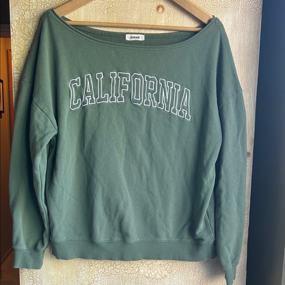 Garage Green California Off-the-Shoulder Crewneck Sweater - Picture 1 of 5
